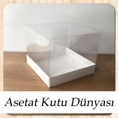 15x15x12 Altı Beyaz Karton Üstü Asetat Kutu