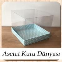 15x15x12 Altı Mavi Puantiyeli Karton Üstü Asetat Kutu