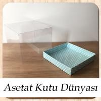 15x15x12 Altı Mavi Puantiyeli Karton Üstü Asetat Kutu