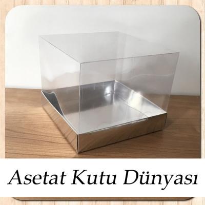 15x15x12 Altı Gümüş Metalize Karton Üstü Asetat Kutu