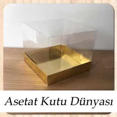 15x15x12 Altı Gold Metalize Karton Üstü Asetat Kutu