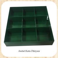 15x15x3 Altı Yeşil Karton Üstü Asetat İçi 9 Bölmeli kutu