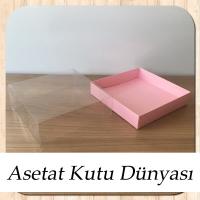 15x15x5 Altı Pembe Karton Üstü Asetat Kutu