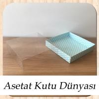 15x15x5 Altı Mavi Zemin Beyaz Puantiyeli Karton, Üstü Asetat Kutu