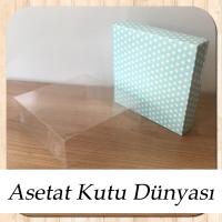 15x15x5 Altı Mavi Zemin Beyaz Puantiyeli Karton, Üstü Asetat Kutu
