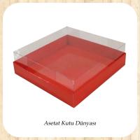 15x15x5 Altı Kırmızı Karton Üstü Asetat Kutu