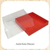 15x15x5 Altı Kırmızı Karton Üstü Asetat Kutu