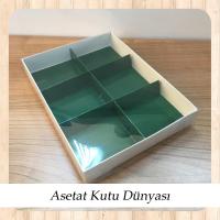 15x20x3 Altı Beyaz Karton Üstü Asetat İçi Yeşil 6 Bölmeli kutu