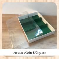 15x20x3 Altı Beyaz Karton Üstü Asetat İçi Yeşil 6 Bölmeli kutu