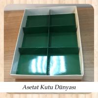 15x20x3 Altı Beyaz Karton Üstü Asetat İçi Yeşil 6 Bölmeli kutu