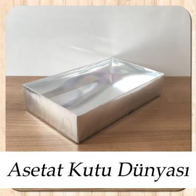 15x25x5 Altı Gümüş Metalize Karton Üstü Asetat Kutu