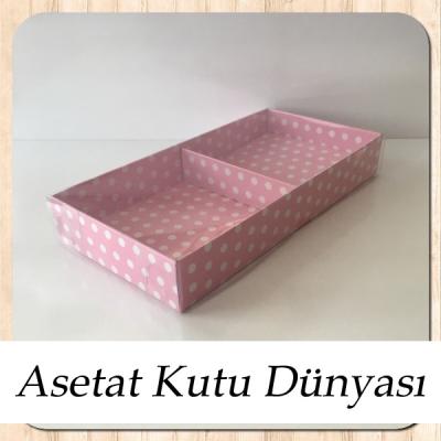 20x10x3 Altı Pembe Puantiyeli Karton Üstü Asetat Kutu (İki Parça)