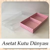 20x10x3 Altı Pembe Puantiyeli Karton Üstü Asetat Kutu (İki Parça)