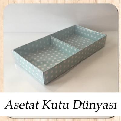 20x10x3 Altı Mavi Puantiyeli Karton Üstü Asetat Kutu (İki Parça)