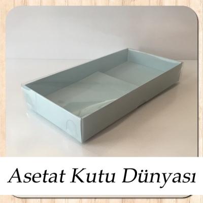 20x10x3 Altı Mavi Karton Üstü Asetat Kutu (Tek Parça)