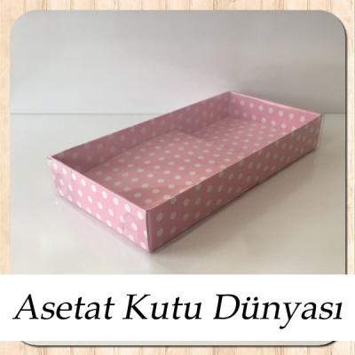 20x10x3 Altı Pembe Puantiyeli Karton Üstü Asetat Kutu (Tek Parça)