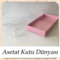20x10x3 Altı Pembe Puantiyeli Karton Üstü Asetat Kutu (Tek Parça)