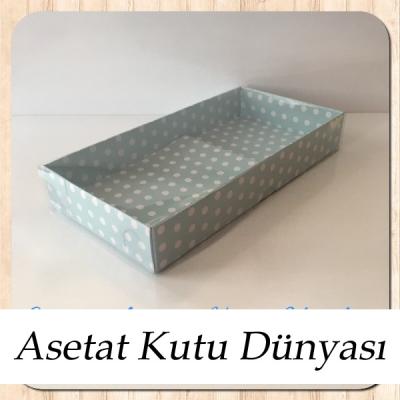 20x10x3 Altı Mavi Puantiyeli Karton Üstü Asetat Kutu (Tek Parça)