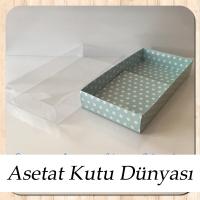 20x10x3 Altı Mavi Puantiyeli Karton Üstü Asetat Kutu (Tek Parça)