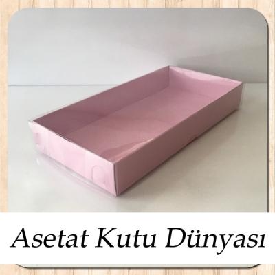 20x10x3 Altı Pembe Karton Üstü Asetat Kutu (Tek Parça)