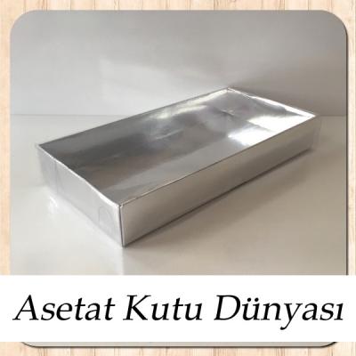 20x10x3 Altı Gümüş Metalize Karton Üstü Asetat Kutu (Tek Parça)