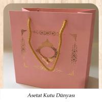 20x20x10 Ölçülü Pembe Üzerine Gold Saray Desenli Karton Poşet