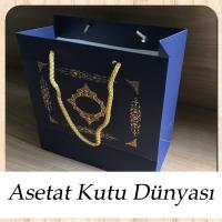 20x20x10 Ölçülü Lacivert Üzerine Gold Saray Desenli Karton Çanta