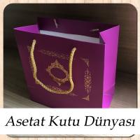 20x20x10 Ölçülü Mor Üzerine Gold Saray Desenli Karton Çanta