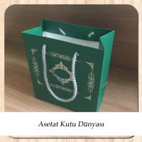 20x20x10 Ölçülü Yeşil Üzerine Gümüş Saray Desenli Karton Çanta