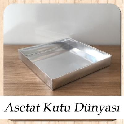 20x20x3 Altı Gümüş Metalize Karton Üstü Asetat Kutu