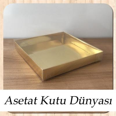 20x20x3 Altı Gold Metalize Karton Üstü Asetat Kutu