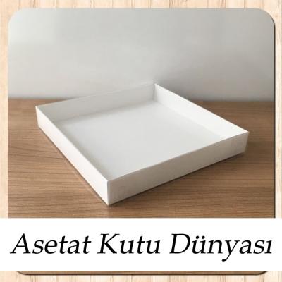 20x20x3 Altı Beyaz Karton Üstü Asetat Kutu