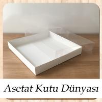 20x20x3 Altı Beyaz Karton Üstü Asetat Kutu