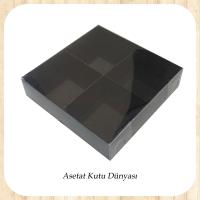 20x20x3 Altı Siyah Karton Üstü Asetat İçi 4 Bölmeli kutu
