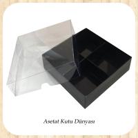 20x20x3 Altı Siyah Karton Üstü Asetat İçi 4 Bölmeli kutu