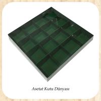 20x20x3 Altı Yeşil Karton Üstü Asetat İçi 16 Bölmeli kutu