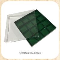 20x20x3 Altı Yeşil Karton Üstü Asetat İçi 16 Bölmeli kutu