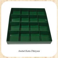 20x20x3 Altı Yeşil Karton Üstü Asetat İçi 16 Bölmeli kutu