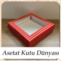 20x20x5 Kırmızı Beyaz Çizgili, Pencereli Karton Kutu