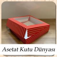 20x20x5 Kırmızı Beyaz Çizgili, Pencereli Karton Kutu