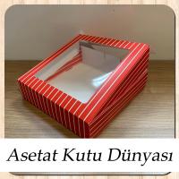 20x20x5 Kırmızı Beyaz Çizgili, Pencereli Karton Kutu