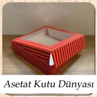 20x20x5 Kırmızı Beyaz Çizgili, Pencereli Karton Kutu