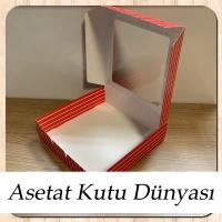 20x20x5 Kırmızı Beyaz Çizgili, Pencereli Karton Kutu