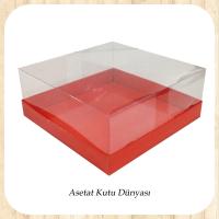 20x20x8 Altı Kırmızı Karton Üstü Asetat Kutu
