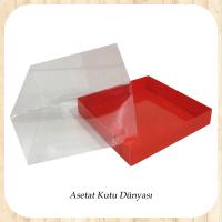 20x20x8 Altı Kırmızı Karton Üstü Asetat Kutu