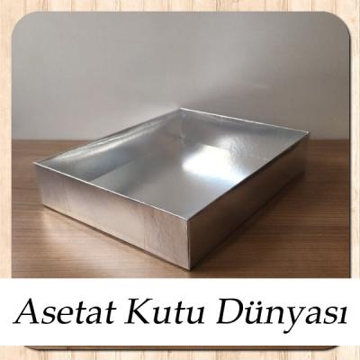 20x25x5 Altı Gümüş Metalize Karton Üstü Asetat Kutu