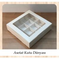 25x25x5 Altı Beyaz İçi 16 Bölmeli Pencereli Karton Kutu