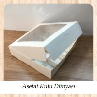 25x25x5 Altı Beyaz İçi 16 Bölmeli Pencereli Karton Kutu