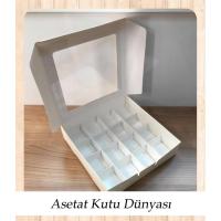 25x25x5 Altı Beyaz İçi 16 Bölmeli Pencereli Karton Kutu