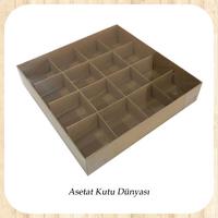 25x25x5 Altı Kraft Karton Üstü Asetat İçi 16 Bölmeli kutu